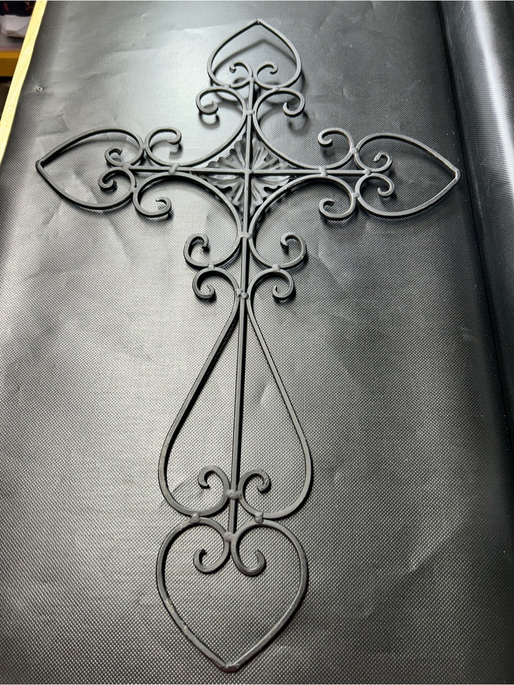 Ornate Black Iron 24”x15.5” Wall Cross with Scrollwork - Picture 2 of 4